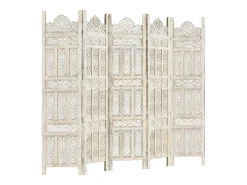 Biombo 5 paneles tallado a mano madera mango blanco 200x165 cm