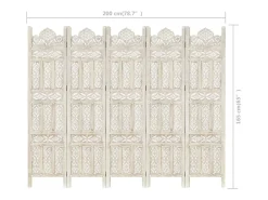 Biombo 5 paneles tallado a mano madera mango blanco 200x165 cm