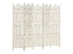 Biombo 5 paneles tallado a mano madera mango blanco 200x165 cm