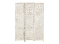 vidaxl Biombo^Biombo 3 paneles tallado a mano madera mango 120x165 cm Blanco