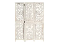 vidaxl Biombo^Biombo 3 paneles tallado a mano madera mango 120x165 cm Blanco
