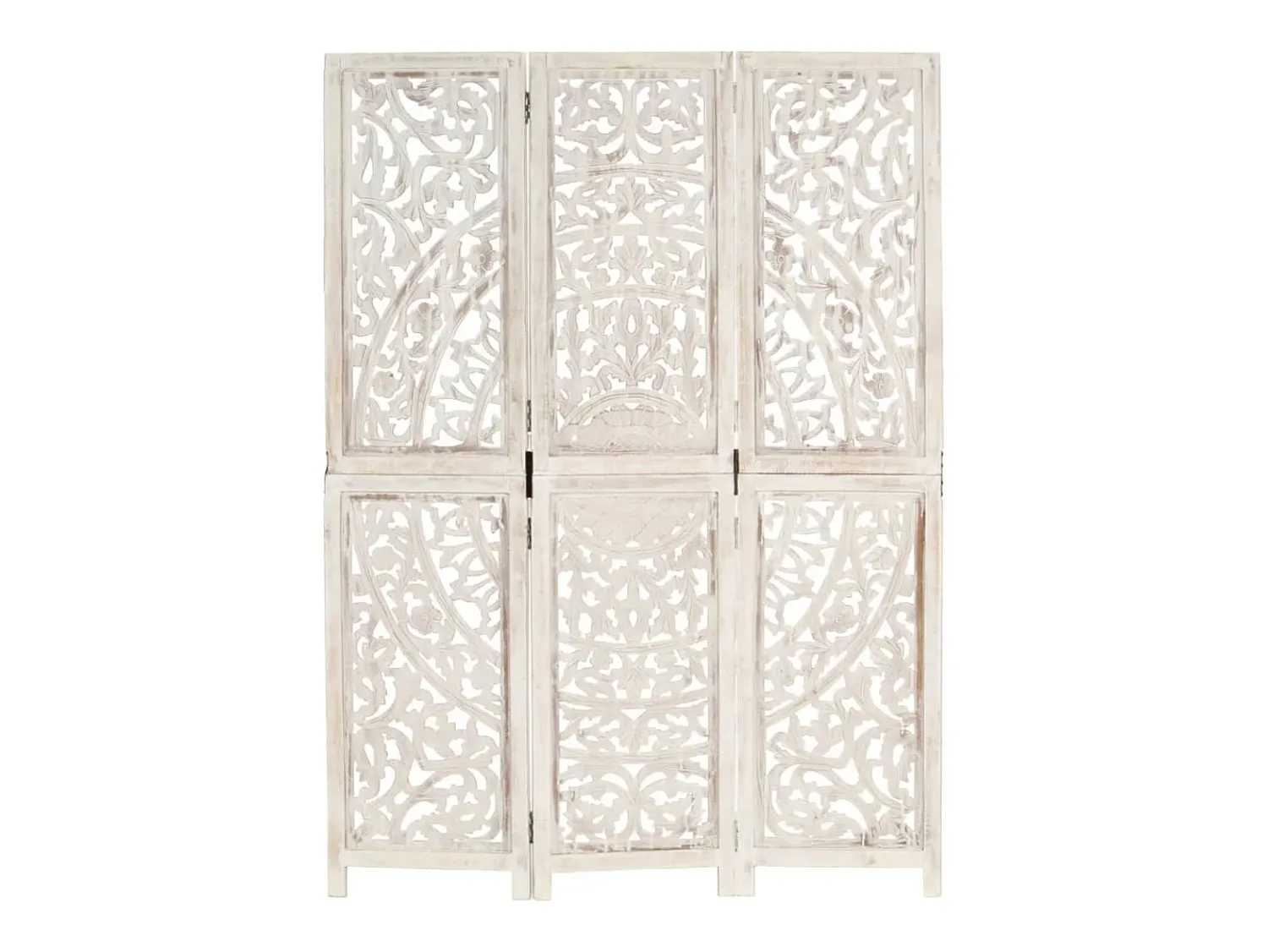 vidaxl Biombo^Biombo 3 paneles tallado a mano madera mango 120x165 cm Blanco