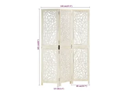 vidaxl Biombo^Biombo 3 paneles tallado a mano madera mango 120x165 cm Blanco