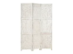 vidaxl Biombo^Biombo 3 paneles tallado a mano madera mango 120x165 cm Blanco