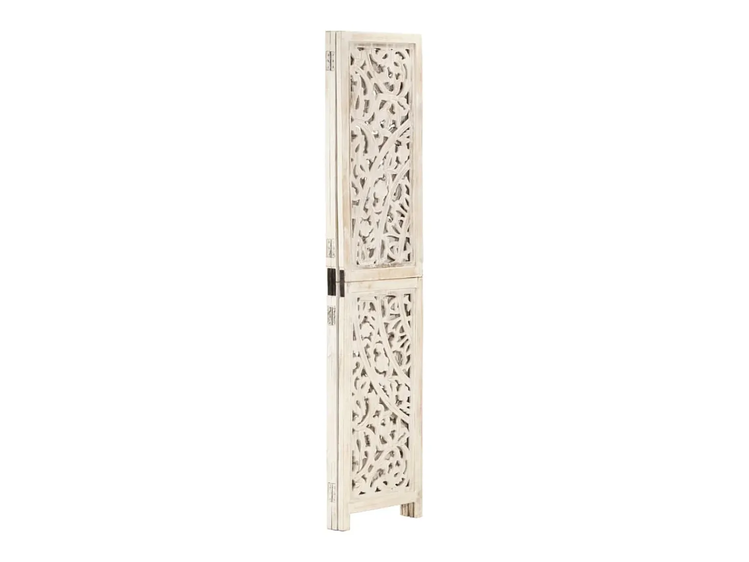 vidaxl Biombo^Biombo 3 paneles tallado a mano madera mango 120x165 cm Blanco