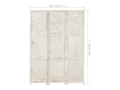vidaxl Biombo^Biombo 3 paneles tallado a mano madera mango 120x165 cm Blanco