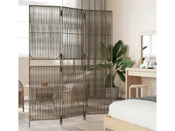 Best Biombo de 3 paneles ratán sintético ES845291 Gris