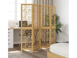 Sale Biombo separador de 4 paneles madera maciza paulownia marrón ES596340 Marru00f3n