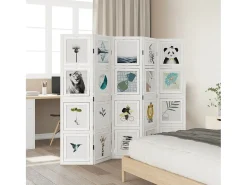 Sale Biombo separador de 5 paneles madera maciza Paulownia ES762723 Blanco