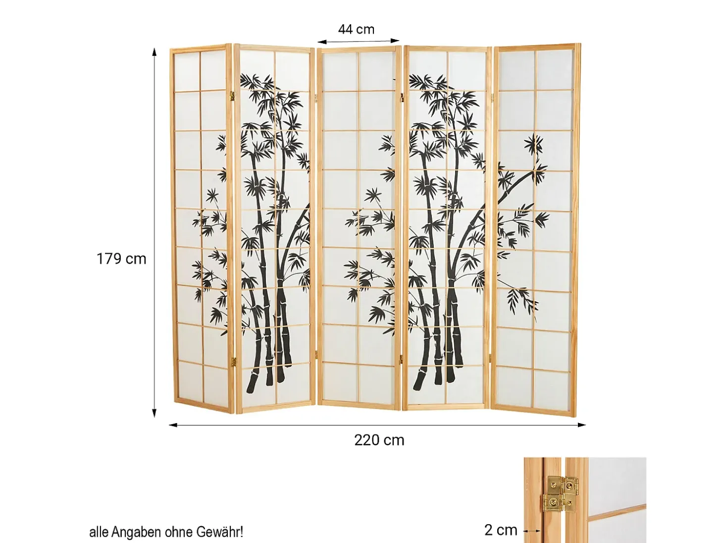 Biombo 220x179x2 cm natural Shoji