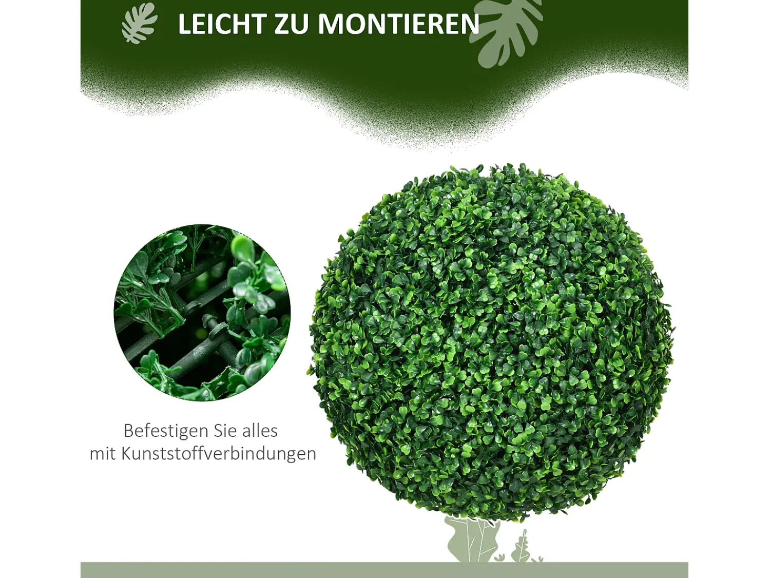 Clearance Bola de boj artificial, protección UV, plástico, (40x40x40 cm) Verde