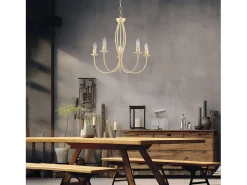Botte - Lámpara de araña de hierro lacado en con decoración. efecto decapè 5 luces 113 - Ø55 - BL147-5-AV Marfil