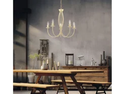 Botte - Lámpara de araña de hierro lacado en con decoración. efecto decapè 5 luces 113 - Ø55 - BL147-5-AV Marfil