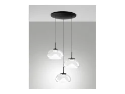 Brena - Fabas Luce Lámpara colgante circular de 3 luces - LED regulable de 30 W - Florón redondo transparente de 35 cm de diámetro.