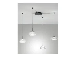 Brena - Lámpara colgante descentralizada transparente de 4 luces - Fabas Luce - LED regulable de 40 W - Montaje descentralizado