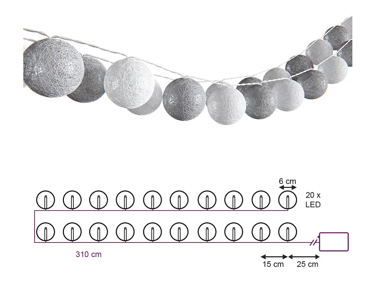 Vicco Cadena de luces 310x310x310 Gris