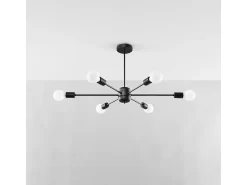 Clearance Sollux Lighting Candelabros Lingoro moderno de acero - 6 fuentes luminosas 3000K - L.86,5 x A.46 cm - Negro
