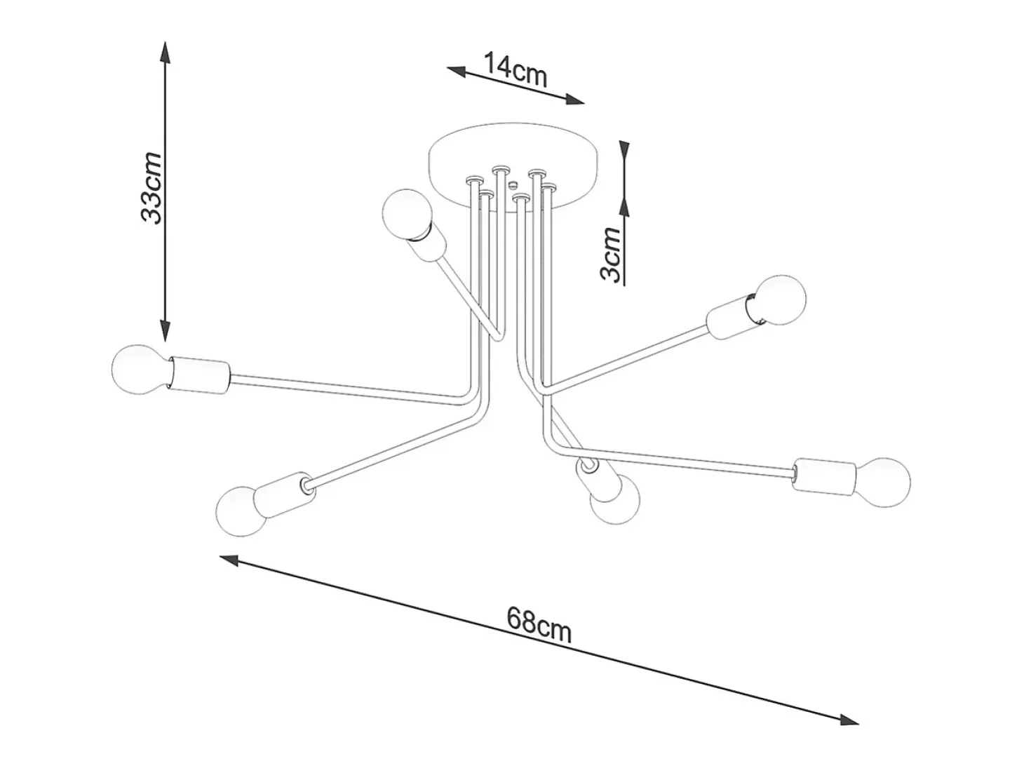 Candelabros Norah Moderno De Acero - 6 Fuentes Luminosas - L.68 X A.33 Cm - Negro
