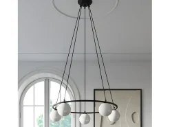 Candelabros Yoli Moderno De Acero/Vidrio - 5 Fuentes Luminosas - L.80 X A.98 Cm - Negro