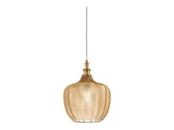 Cleofe - Lámpara colgante de cristal ámbar transparente y latón - Casquillo 1XE27, estilo vintage, IP20, 1XE27 máx 1X60W, d.24cm, bombillas excluidas Amarillo