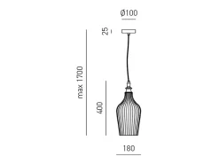 Cleofe - Lámpara colgante de cristal ámbar transparente y latón - Casquillo 1XE27, estilo vintage, IP20, 1XE27 máx 1X60W, d.18cm, bombillas excluidas