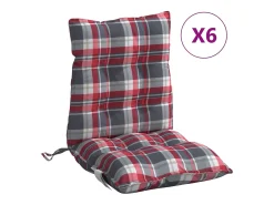 Clicnbuy Ropa De Casa^Cojines para silla respaldo bajo 6 unidades tela Oxford cuadros rojo Multicolor