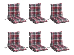 Clicnbuy Ropa De Casa^Cojines para silla respaldo bajo 6 unidades tela Oxford cuadros rojo Multicolor