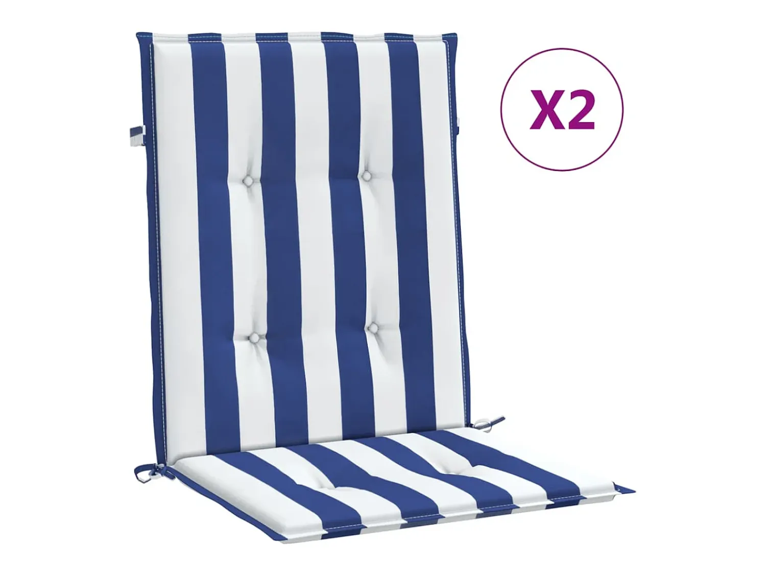 Clicnbuy Ropa De Casa^Cojines silla de respaldo bajo 2 unidades tela a rayas azul y blanco Multicolor