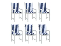 Clicnbuy Ropa De Casa^Cojines silla de respaldo bajo 6 unidades tela a rayas azul y blanco Multicolor