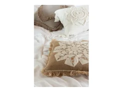 Sale J-Line Cojín cuadrado de flecos algodón topo 45x45 cm Marru00f3n