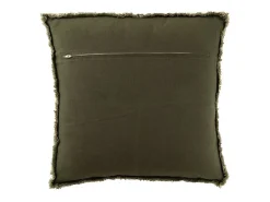 Cojín cuadrado de poliéster verde con bordes deshilachados 45x45x12cm