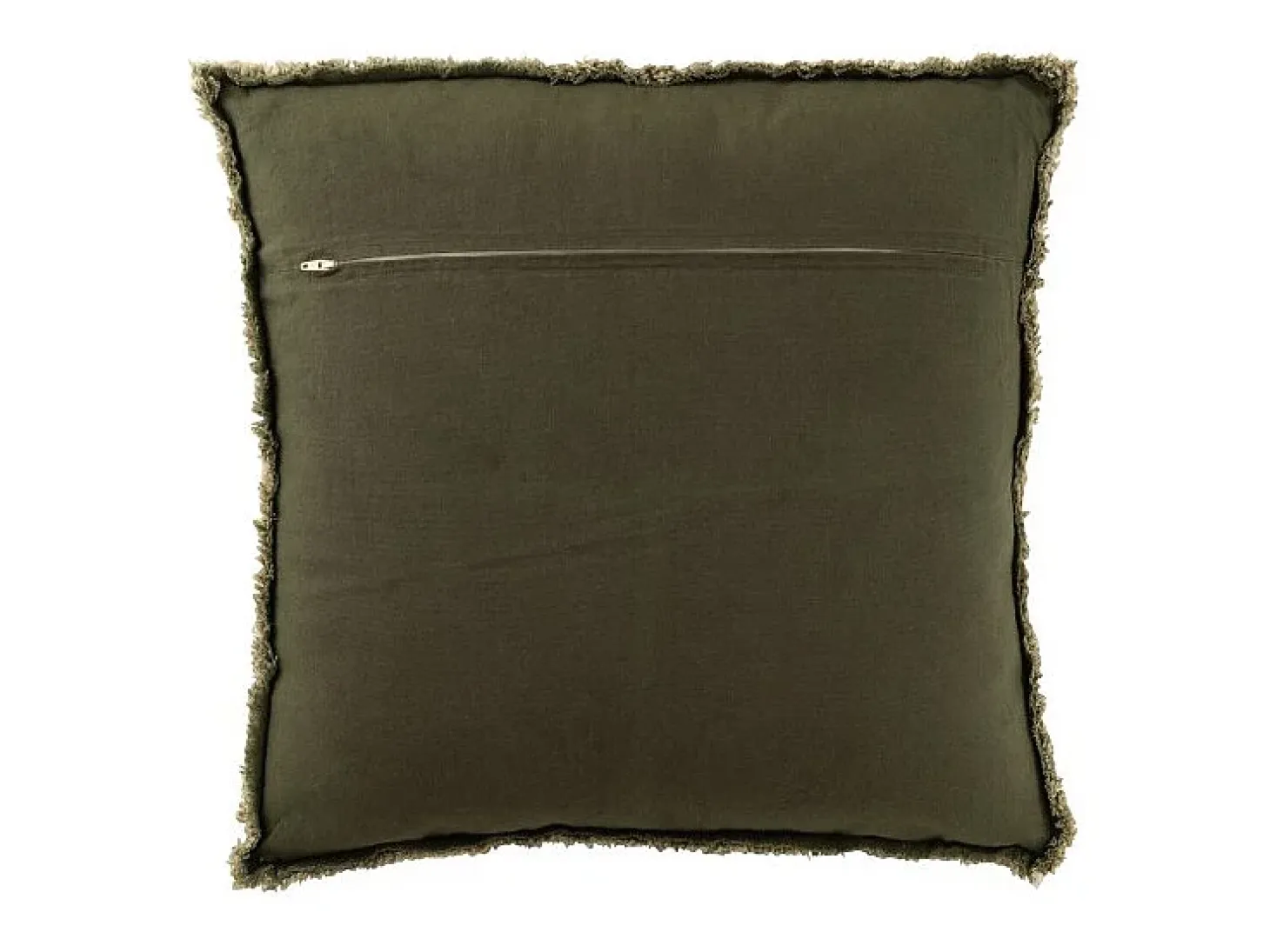 Cojín cuadrado de poliéster verde con bordes deshilachados 45x45x12cm