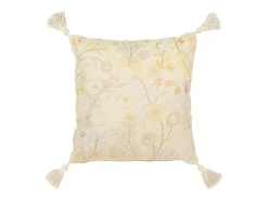 Cojín cuadrado flores y copos de algodón amarillo claro 45x45x15 cm