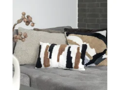 Discount House Nordic Cojín de tono rectangular en poliéster rizado de color marrón gris 45 x 60 cm Beige