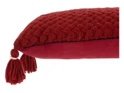 Online J-Line Cojín rectangular de ganchillo con flecos de acrílico , 58 x 39 cm. Rojo