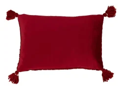 Online J-Line Cojín rectangular de ganchillo con flecos de acrílico , 58 x 39 cm. Rojo