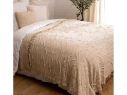 Hot Atmosphera Colcha acolchada estilo bohemio 260 x 240 cm Beige