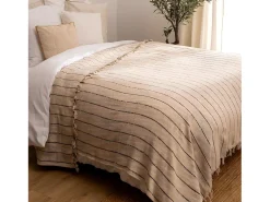 Atmosphera Ropa De Cama^Colcha de algodón a rayas 260 x 240 cm Beige