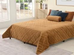 Outlet OZAIA Colcha de terciopelo acolchado - 225 x 220 cm - - PRILIO Camel