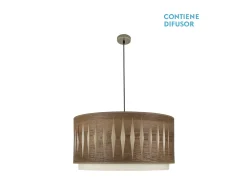 AKUNADECOR Lámpara Suspendida^Colgante 3luces Modelo Alexandra Cuero/madera Oscura Dorado