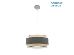 AKUNADECOR Lámpara Suspendida^Colgante Modelo Kandy 2xe27 Natural/gris Regulable Plateado