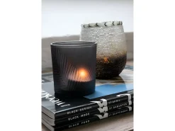 Conjunto de 2 portavelas de vidrio marrón - negro 7.3x7.3x8 cm