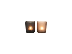 Conjunto de 2 portavelas de vidrio marrón - negro 7.3x7.3x8 cm