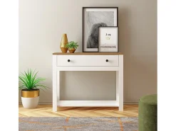 Consola para recibidor color blanco negro estilo clásico con cajón Corlay - Blanco
