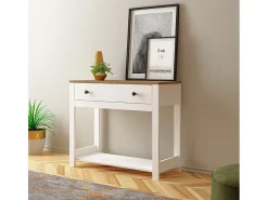 Consola para recibidor color blanco negro estilo clásico con cajón Corlay - Blanco