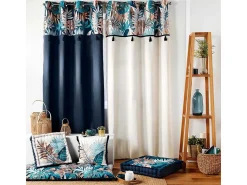 Douceur d'intérieur Ropa De Casa^Cortina con estampado exótico 140 x 240 cm Beige