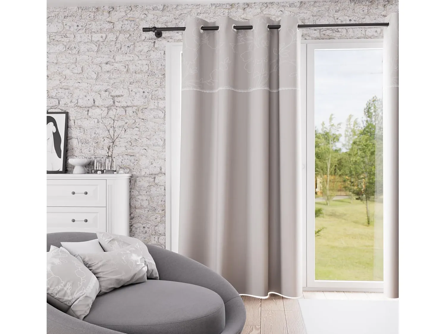 Soleil d'ocre Ropa De Casa^Cortina con ojales de algodón 135x250 cm ROMANCE Topo