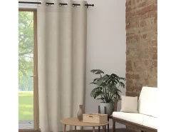 Clearance Soleil d'ocre Cortina con ojales de algodón puro 135x300 cm lino PANAMÁ, por Beige
