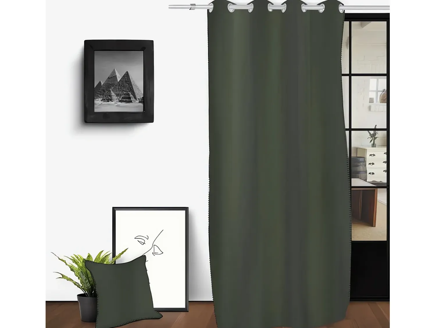 Soleil d'ocre Ropa De Casa^Cortina con ojales de algodón lavado 135x250 cm SPIRIT caqui Verde