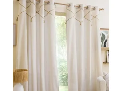 Douceur d'intérieur Ropa De Casa^Cortina con ojales de yute con borlas Beige